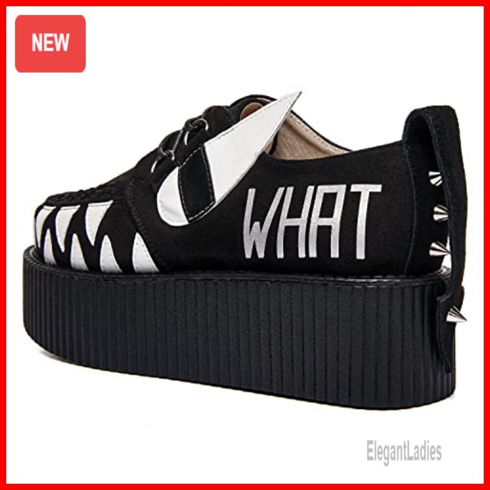Handmade Suede Lace Up Flat Platform Creepers Punk Fashion Shoes - Picture 5 of 7
